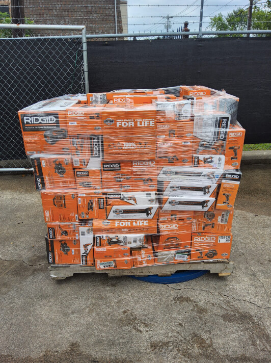 RIDGID tool shelf pull pallet with professional tools and equipment