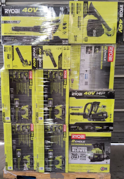 RYOBI outdoor equipment liquidation pallet with Grade A inventory