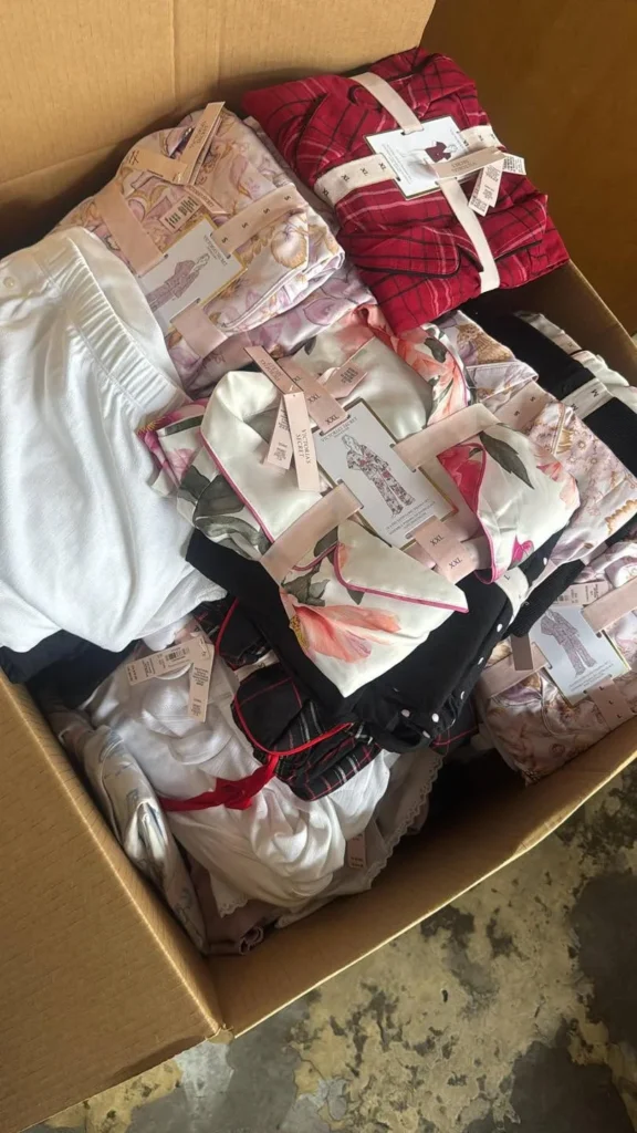 Wholesale women's pyjama liquidation pallet with assorted sleepwear sets and nightwear