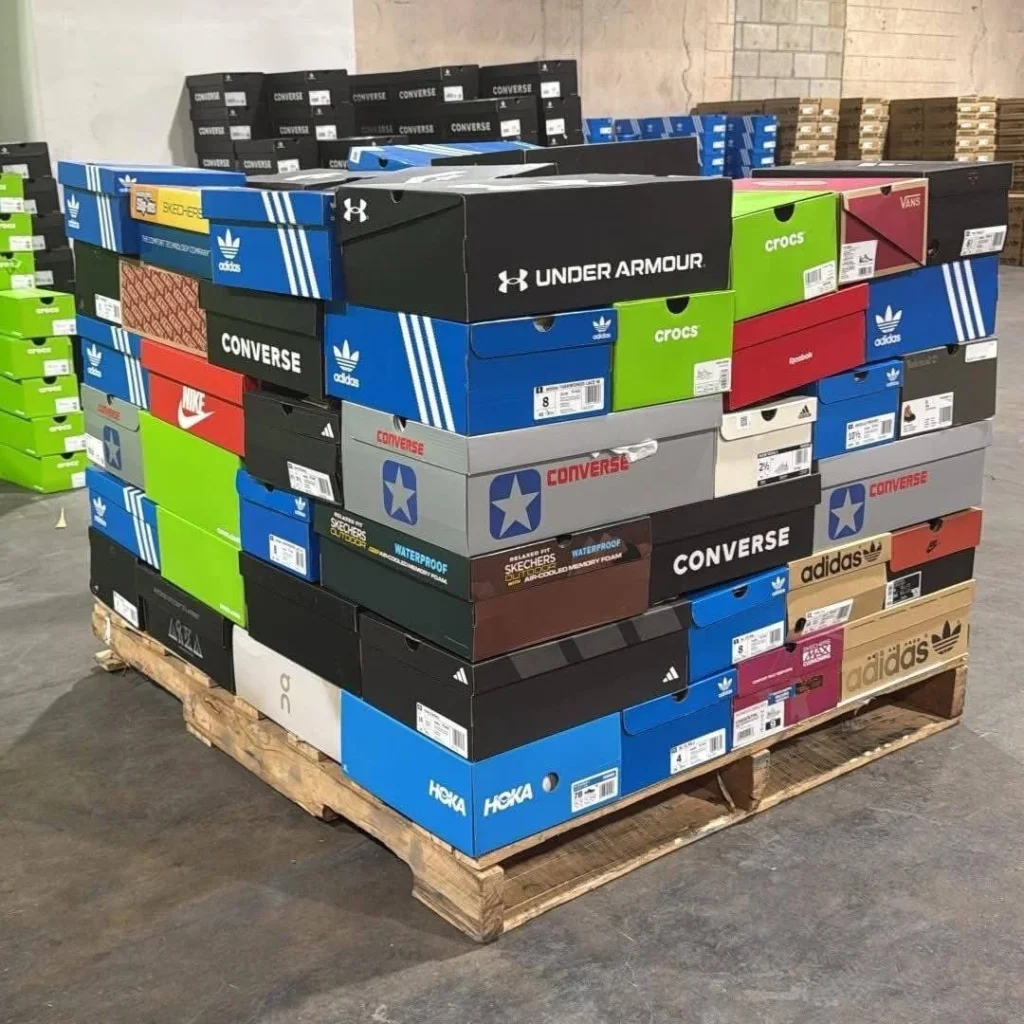 Mixed brand sneakers liquidation pallet with assorted footwear for resellers