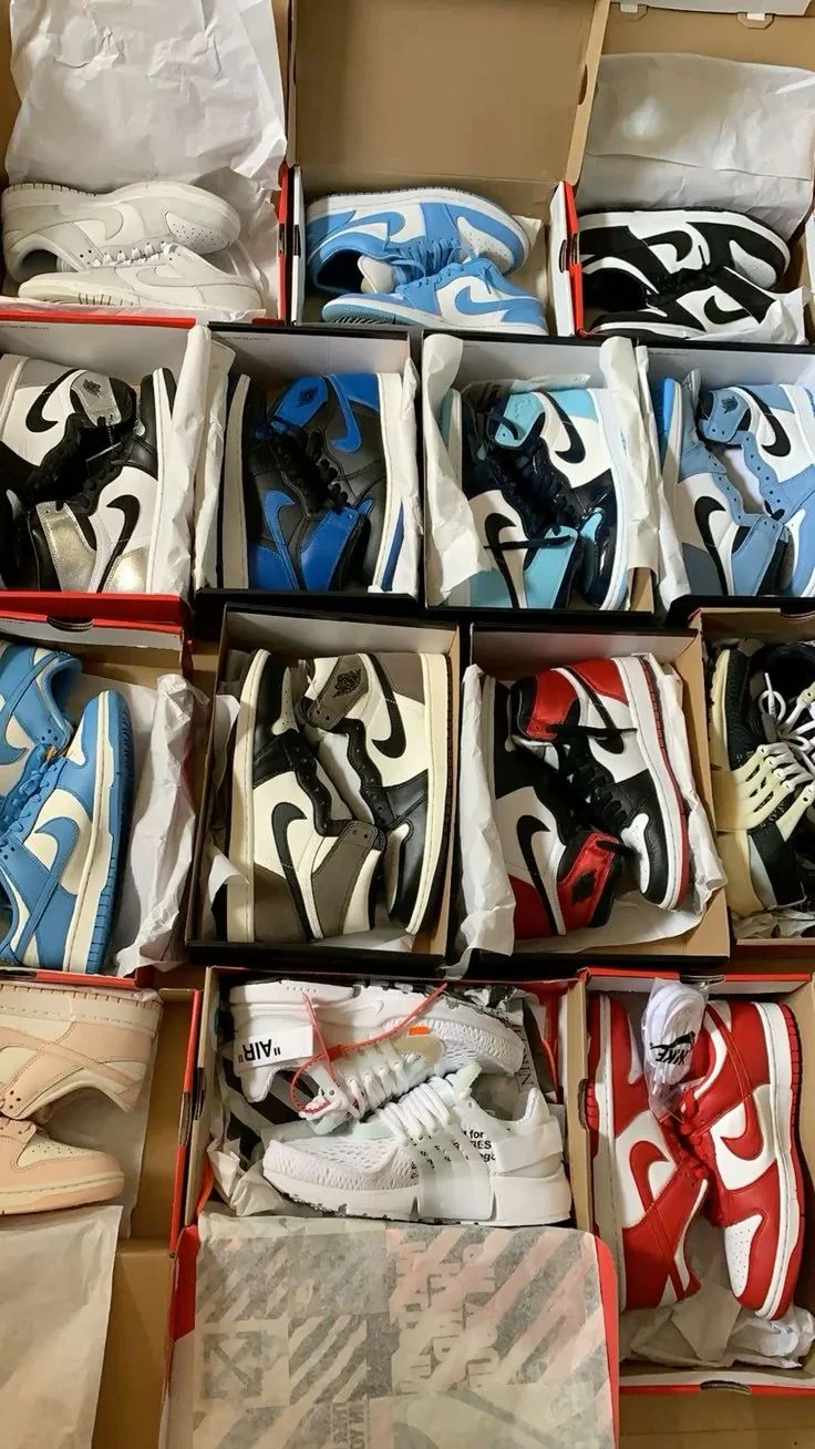Assorted high-top, mid-top, and low-top basketball sneakers for bulk resale