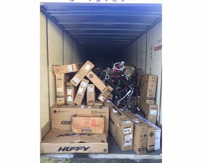 Bicycle liquidation pallet with 50 assorted bicycles and accessories for wholesale resale